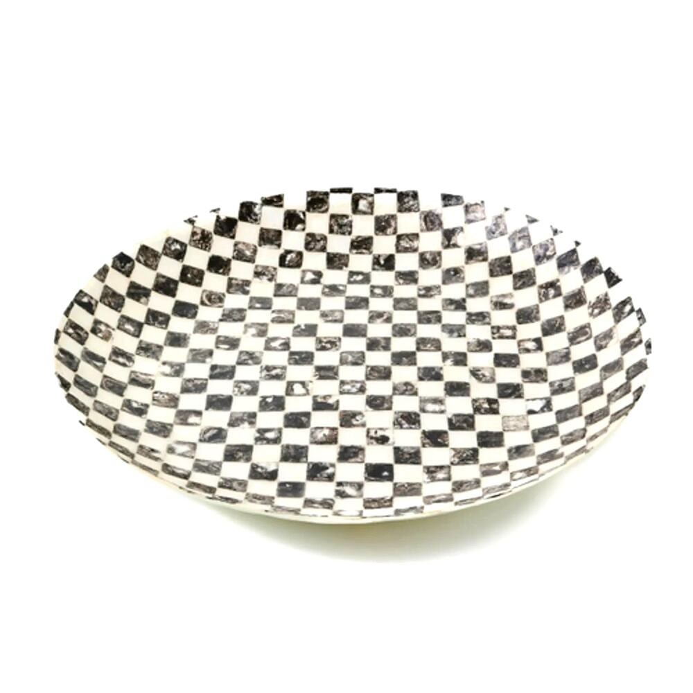 New MacKenzie-Childs Courtly Check Capiz Decorative Bowl 22in Chic Luxury Decor
